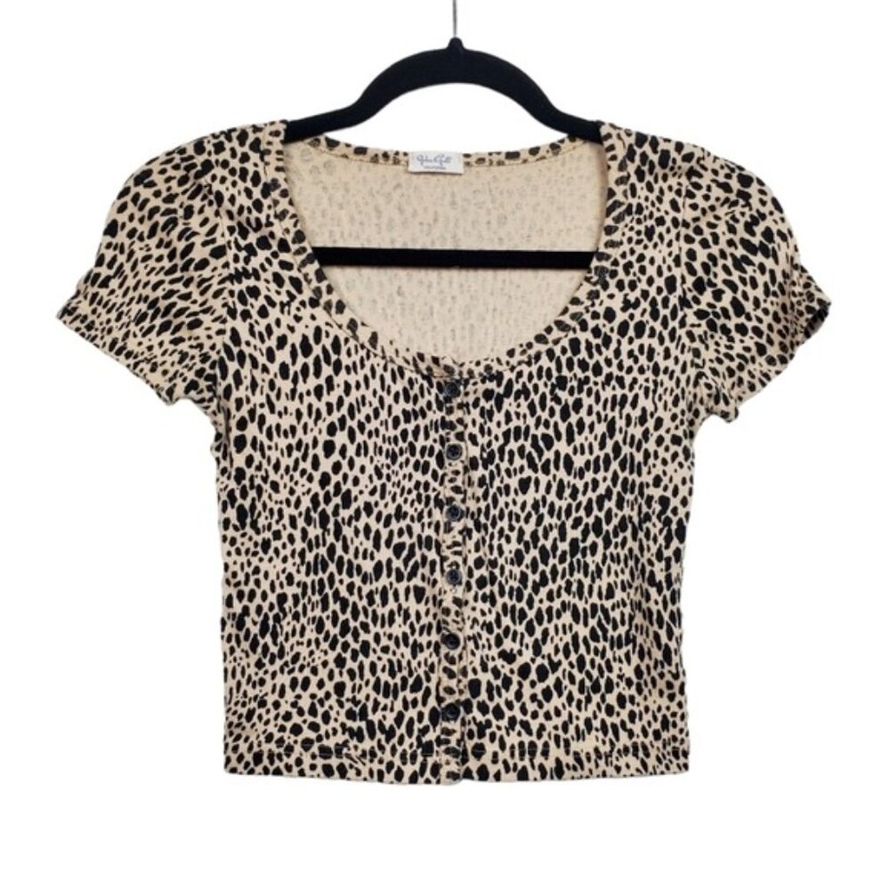 Brandy Melville Womens John Galt Zelly Animal Print Button Front Top Size S